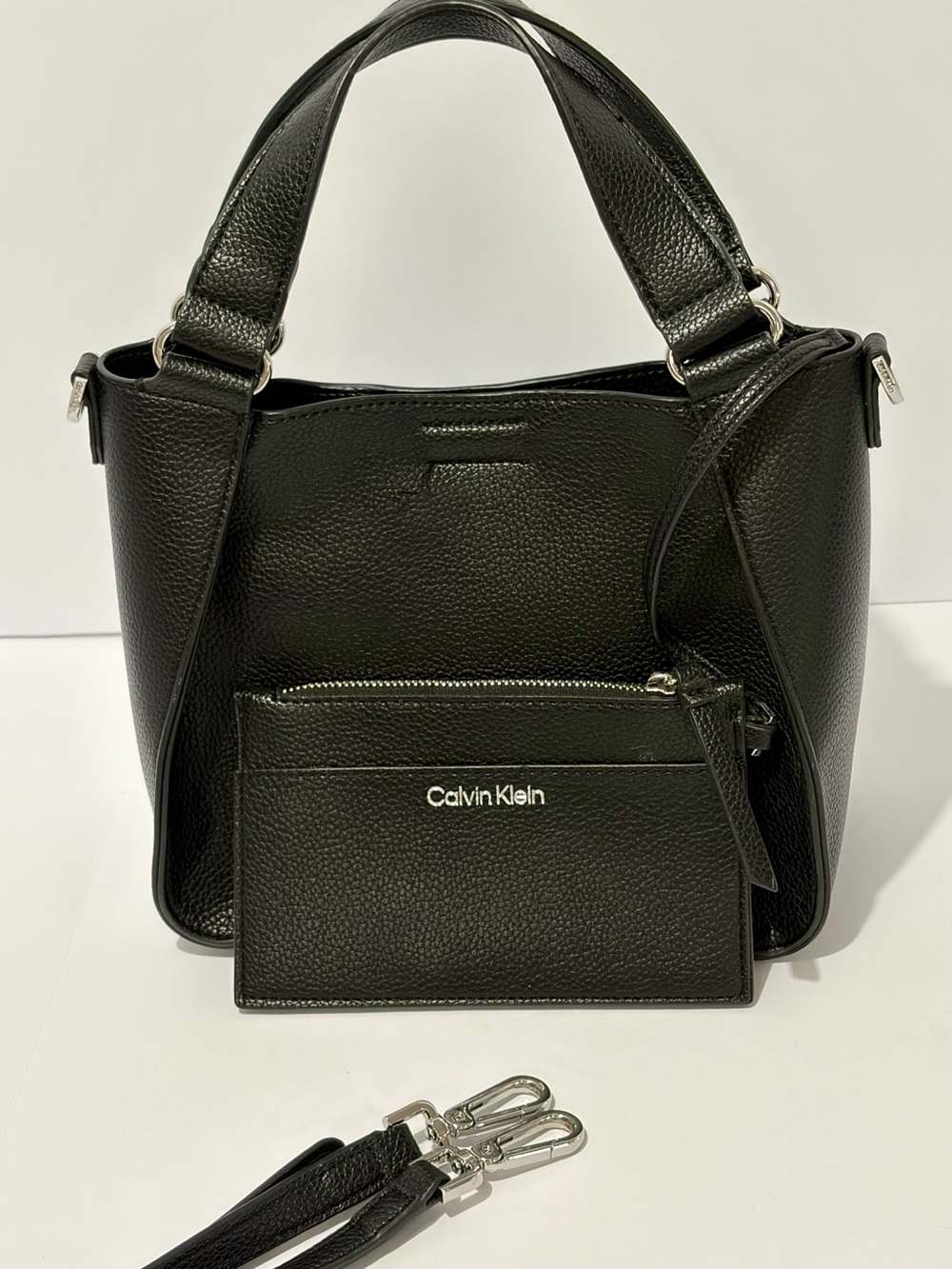 Calvin Klein Black Estelle Novelty Crossbody/Tote with Removable Pouch